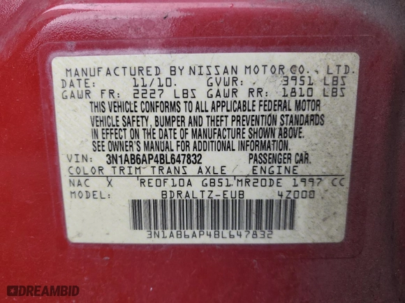 2011 Nissan Sentra 2.0 SR with VIN 3N1AB6AP4BL647832, listed as a Copart auction lot 49345905 with 133,771 mi miles and Salvage Title. Bid and sale history available at carsss.com. Image 12.