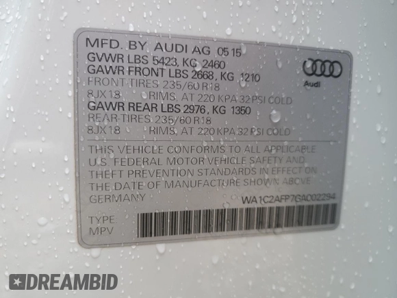 2016 Audi Q5 Premium z VIN WA1C2AFP7GA002294, wystawiony jako Copart lot #52130665 z przebiegiem 39 768 mil mil oraz Szkoda całkowita • Salvage title. Historia ofert i sprzedaży dostępna na DreamBid. Obrazek 13.