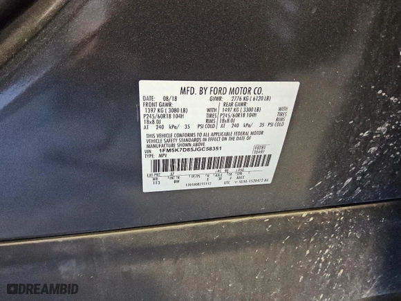 2018 Ford Explorer XLT with VIN 1FM5K7D85JGC58351, listed as a Copart auction lot 47773795 with 73,700 mi miles and Clean Title. Bid and sale history available at carsss.com. Image 12.