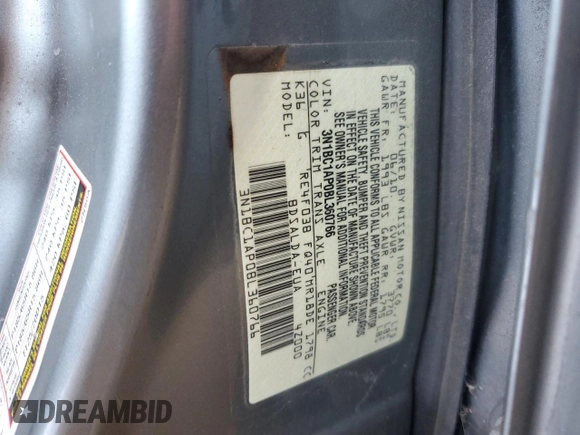 2011 Nissan Versa S with VIN 3N1BC1AP0BL360766, listed as a Copart auction lot 62177555 with 188,160 mi miles and Salvage title. Bid and sale history available at DreamBid. Image 12.
