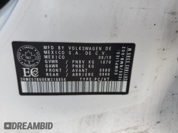 2019 Volkswagen Jetta SEL with VIN 3VWE57BU0KM218856, listed as a Copart auction lot 81052064 with 230,284 mi miles and Clean title. Bid and sale history available at DreamBid. Image 12.
