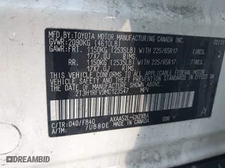 2021 Toyota RAV4 LE with VIN 2T3H1RFV9MC123547, listed as a IAAI auction lot 41753434 with 52,584 mi miles. Bid and sale history available at carsss.com. Image 9.