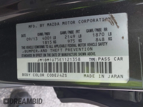 2014 Mazda 3 i Sport with VIN JM1BM1U75E1121358, listed as a IAAI auction lot 42137298 with 163,722 mi miles and . Bid and sale history available at DreamBid. Image 9.