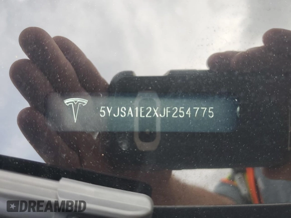 2018 Tesla Model S 75D with VIN 5YJSA1E2XJF254775, listed as a Copart auction lot 59014735 with 81,105 mi miles and Salvage title. Bid and sale history available at DreamBid. Image 12.