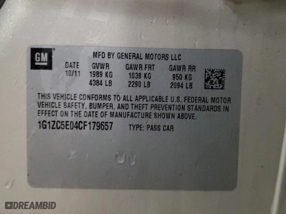 2012 Chevrolet Malibu LT w/1LT with VIN 1G1ZC5E04CF179657, listed as a Copart auction lot 51474485 with 177,838 mi miles and Clean Title. Bid and sale history available at carsss.com. Image 12.