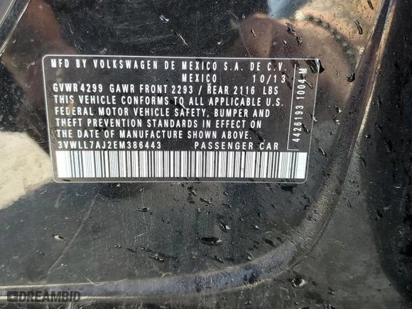2014 Volkswagen Jetta Sedan TDI w/Premium with VIN 3VWLL7AJ2EM386443, listed as a Copart auction lot 43011525 with NaN miles and Salvage Title. Bid and sale history available at carsss.com. Image 13.