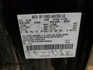 2008 Ford F-150 XL with VIN 1FTRF14W58KD80852, listed as a Copart auction lot 49785705 with 107,136 mi miles and Salvage Title. Bid and sale history available at carsss.com. Image 12.