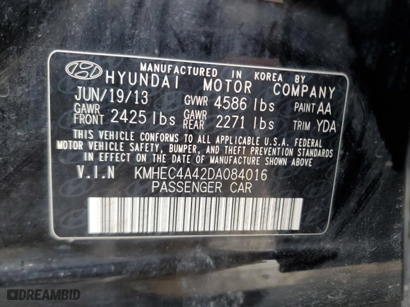 2013 Hyundai Sonata Hybrid Limited with VIN KMHEC4A42DA084016, listed as a Copart auction lot 87662415 with NaN miles and Salvage Title. Bid and sale history available at carsss.com. Image 14.