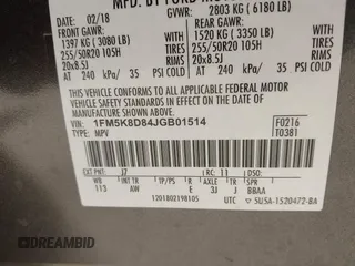2018 Ford Explorer XLT with VIN 1FM5K8D84JGB01514, listed as a IAAI auction lot 41803132 with 59,107 mi miles and . Bid and sale history available at carsss.com. Image 9.