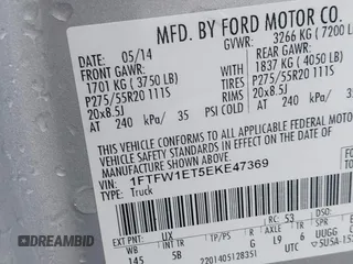 2014 Ford F-150 XL with VIN 1FTFW1ET5EKE47369, listed as a IAAI auction lot 42411570 with 203,786 mi miles and . Bid and sale history available at DreamBid. Image 9.