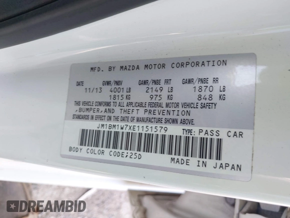 2014 Mazda 3 i Grand Touring with VIN JM1BM1W7XE1151579, listed as a IAAI auction lot 41984987 with 144,589 mi miles and . Bid and sale history available at DreamBid. Image 9.