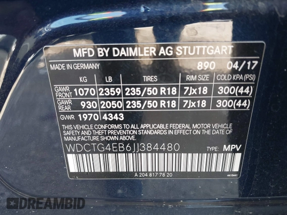 2018 Mercedes-Benz GLA 250 z VIN WDCTG4EB6JJ384480, wystawiony jako IAAI lot #41882547 z przebiegiem 84 388 mil mil oraz . Historia ofert i sprzedaży dostępna na DreamBid. Obrazek 9.