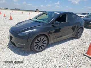 2022 Tesla Model Y Performance with VIN 7SAYGDEF6NF400577, listed as a Copart auction lot 59225295 with 45,690 mi miles and Salvage title. Bid and sale history available at DreamBid. Image 1.