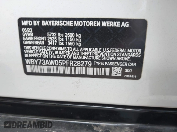 2023 BMW i4 eDrive40 z VIN WBY73AW05PFR28279, wystawiony jako IAAI lot #41262952 z przebiegiem 40 011 mil mil oraz . Historia ofert i sprzedaży dostępna na DreamBid. Obrazek 9.