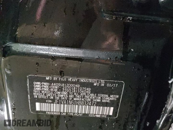 2017 Subaru WRX Limited with VIN JF1VA1N61H8832472, listed as a Copart auction lot 41503425 with 94,319 mi miles and Salvage title. Bid and sale history available at DreamBid. Image 12.