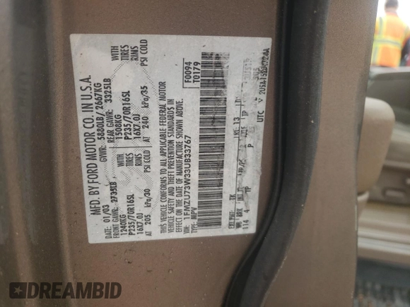 2003 Ford Explorer XLT with VIN 1FMZU73W33UB33767, listed as a Copart auction lot 81586014 with 196,537 mi miles and Clean title. Bid and sale history available at DreamBid. Image 13.