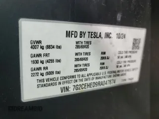 2024 Tesla Cybertruck z VIN 7G2CEHED9RA047674, wystawiony jako Copart lot #52544295 z przebiegiem 1323 mil mil oraz Szkody całkowita. Historia ofert i sprzedaży dostępna na DreamBid. Obrazek 12.