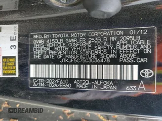 2012 Scion tC z VIN JTKJF5C75C3036478, wystawiony jako Copart lot #53190045 z przebiegiem 140 592 mil mil oraz Czysty tytuł • Clean title. Historia ofert i sprzedaży dostępna na DreamBid. Obrazek 12.
