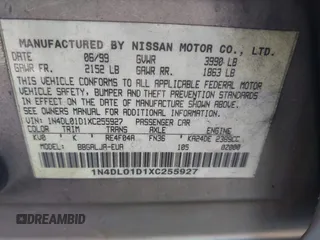 1999 Nissan Altima XE with VIN 1N4DL01D1XC255927, listed as a IAAI auction lot 42003101 with 154,000 mi miles. Bid and sale history available at carsss.com. Image 9.