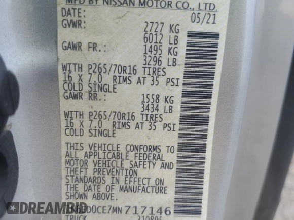 2021 Nissan Frontier S with VIN 1N6ED0CE7MN717146, listed as a Copart auction lot 58116395 with 78,086 mi miles and Clean title. Bid and sale history available at DreamBid. Image 13.