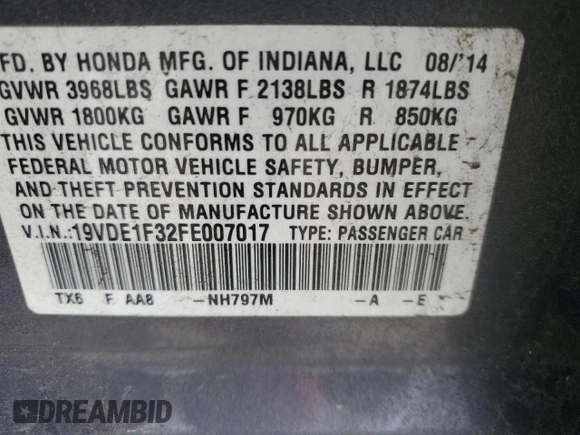 2015 Acura ILX with VIN 19VDE1F32FE007017, listed as a Copart auction lot 52372575 with 160,669 mi miles and Salvage Title. Bid and sale history available at carsss.com. Image 12.