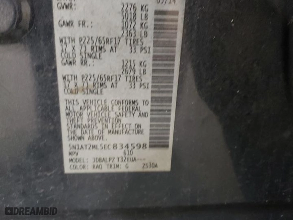 2014 Nissan Rogue SV with VIN 5N1AT2ML5EC834598, listed as a Copart auction lot 48750755 with 192,863 mi miles and Salvage Title. Bid and sale history available at carsss.com. Image 13.