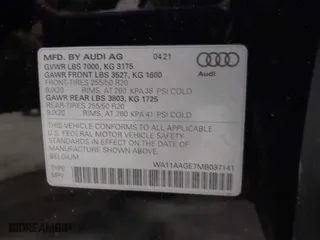 2021 Audi e-tron Sportback S line Premium with VIN WA11AAGE7MB037141, listed as a IAAI auction lot 41787822 with 31,834 mi miles. Bid and sale history available at carsss.com. Image 9.
