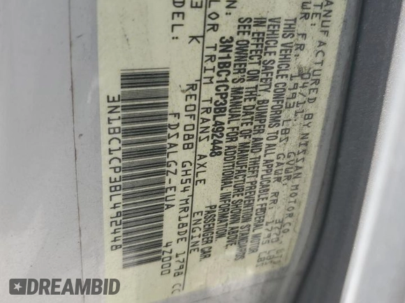 2011 Nissan Versa S with VIN 3N1BC1CP3BL492448, listed as a Copart auction lot 61236095 with 163,063 mi miles and Salvage title. Bid and sale history available at DreamBid. Image 12.