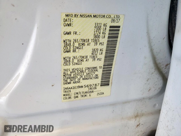 2017 Nissan Titan SV z VIN 1N6AA1EJ9HN569787, wystawiony jako Copart lot #59105715 z przebiegiem 116 332 mil mil oraz Czysty tytuł • Clean title. Historia ofert i sprzedaży dostępna na DreamBid. Obrazek 12.