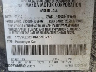 2010 Mazda 6 i Touring with VIN 1YVHZ8CH8A5M32150, listed as a Copart auction lot 51323575 with 299,803 mi miles and Salvage Title. Bid and sale history available at DreamBid. Image 12.