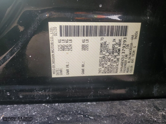 2020 Nissan Maxima SR with VIN 1N4AA6EV2LC379293, listed as a Copart auction lot 45374935 with 54,667 mi miles and Salvage Title. Bid and sale history available at carsss.com. Image 15.