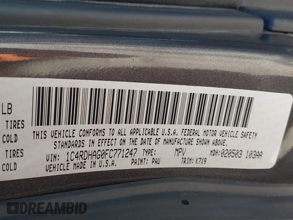 2015 Dodge Durango SXT with VIN 1C4RDHAG0FC771247, listed as a IAAI auction lot 41255016 with 171,668 mi miles and . Bid and sale history available at DreamBid. Image 9.