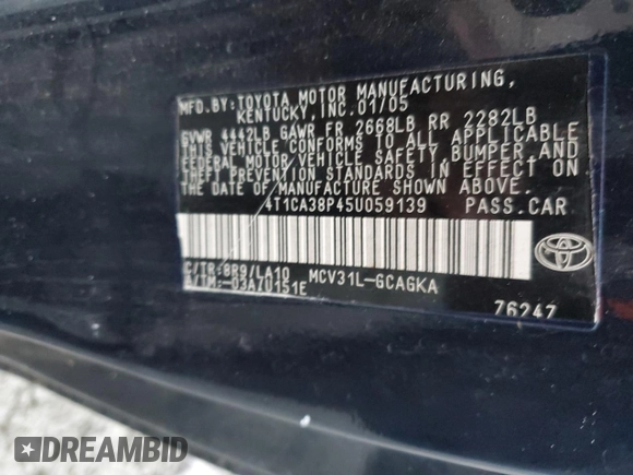 2005 Toyota Solara SE z VIN 4T1CA38P45U059139, wystawiony jako Copart lot #44995395 z przebiegiem 220 487 mil mil oraz Szkoda całkowita • Salvage title. Historia ofert i sprzedaży dostępna na DreamBid. Obrazek 14.