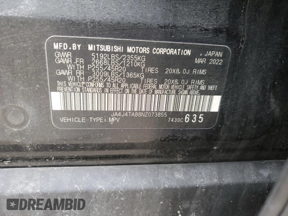 2022 Mitsubishi Outlander ES with VIN JA4J4TA88NZ073855, listed as a Copart auction lot 43963085 with 38,299 mi miles and Salvage Title. Bid and sale history available at carsss.com. Image 13.