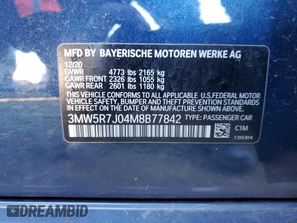 2021 BMW 3 Series 330i xDrive with VIN 3MW5R7J04M8B77842, listed as a Copart auction lot 67877992 with 24,311 mi miles. Bid and sale history available at carsss.com. Image 12.