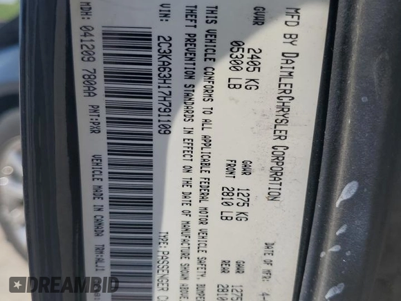 2007 Chrysler 300 C with VIN 2C3KA63H17H791109, listed as a Copart auction lot 55896874 with 198,922 mi miles and Salvage Title. Bid and sale history available at carsss.com. Image 14.