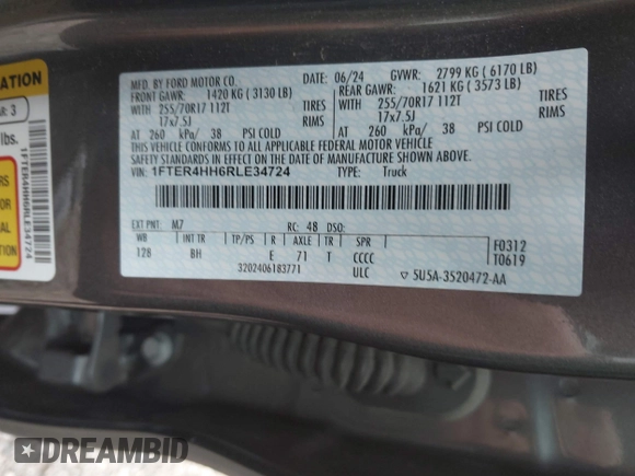 2024 Ford Ranger XLT z VIN 1FTER4HH6RLE34724, wystawiony jako IAAI lot #42256858 z przebiegiem 12 438 mil mil oraz . Historia ofert i sprzedaży dostępna na DreamBid. Obrazek 9.