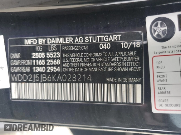 2019 Mercedes-Benz CLS with VIN WDD2J5JB6KA028214, listed as a Copart auction lot 74441954 with 0 mi miles and Salvage Title. Bid and sale history available at carsss.com. Image 13.