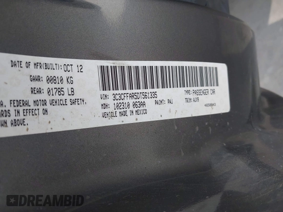2013 FIAT 500 Pop with VIN 3C3CFFAR5DT561335, listed as a IAAI auction lot 42600147 with 57,506 mi miles and . Bid and sale history available at DreamBid. Image 9.