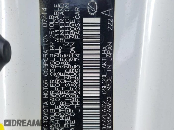 2014 Lexus IS 250 C z VIN JTHFF2C25E2531741, wystawiony jako Copart lot #77416404 z przebiegiem 67 478 mil mil oraz Szkoda całkowita • Salvage title. Historia ofert i sprzedaży dostępna na DreamBid. Obrazek 12.