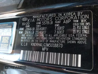 2021 Kia Sorento EX with VIN KNDRH4LG3M5018873, listed as a IAAI auction lot 42373212 with 98,182 mi miles and . Bid and sale history available at DreamBid. Image 9.