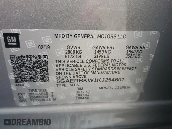 2019 Buick Enclave Essence with VIN 5GAERBKW1KJ254601, listed as a Copart auction lot 52615555 with 169,483 mi miles and Clean Title. Bid and sale history available at DreamBid. Image 13.