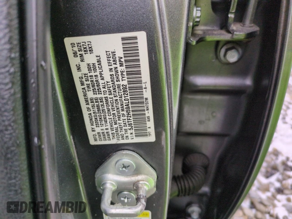 2010 Honda Crosstour EX-L z VIN 5J6TF2H59AL012892, wystawiony jako Copart lot #45211595 z przebiegiem Nie podano mil oraz Szkoda całkowita • Salvage title. Historia ofert i sprzedaży dostępna na DreamBid. Obrazek 12.