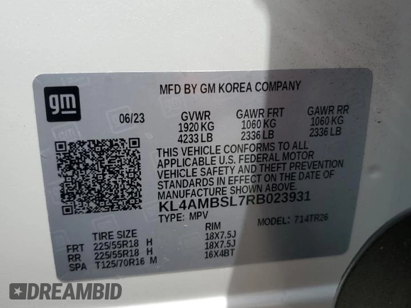 2024 Buick Encore GX Preferred с VIN KL4AMBSL7RB023931, выставлен на аукционе Copart как лот 60340895 с пробегом 33 799 миль миль и На запчасти • Non repairable. История ставок и продаж доступна на DreamBid. Изображение 13.
