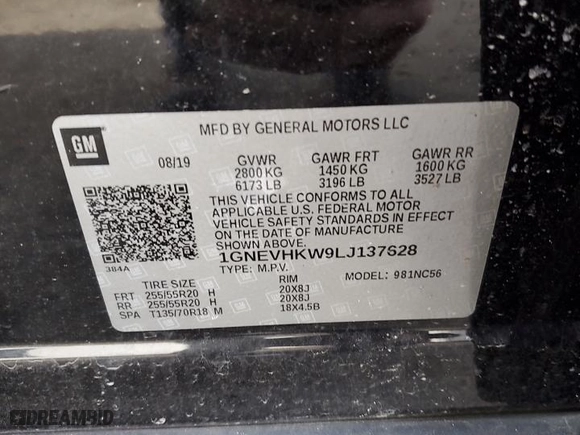 2020 Chevrolet Traverse LT Leather with VIN 1GNEVHKW9LJ137628, listed as a Copart auction lot 46411135 with 102,657 mi miles and Salvage Title. Bid and sale history available at carsss.com. Image 13.
