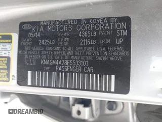 2015 Kia Optima LX с VIN KNAGM4A78F5533101, выставлен на аукционе IAAI как лот 42629938 с пробегом 135 019 миль миль и . История ставок и продаж доступна на DreamBid. Изображение 9.
