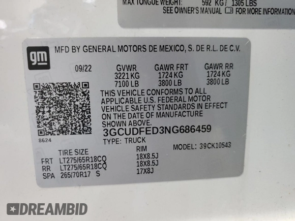 2022 Chevrolet Silverado 1500 LT Trail Boss with VIN 3GCUDFED3NG686459, listed as a Copart auction lot 73635274 with 13,999 mi miles and Salvage Title. Bid and sale history available at DreamBid. Image 12.