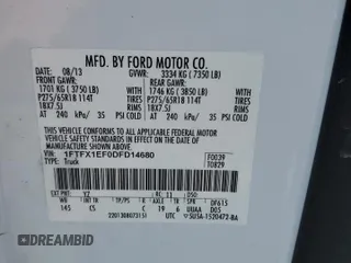 2013 Ford F-150 XL с VIN 1FTFX1EF0DFD14680, выставлен на аукционе Copart как лот 56854285 с пробегом 160 696 миль миль и Списание • Salvage title. История ставок и продаж доступна на DreamBid. Изображение 12.