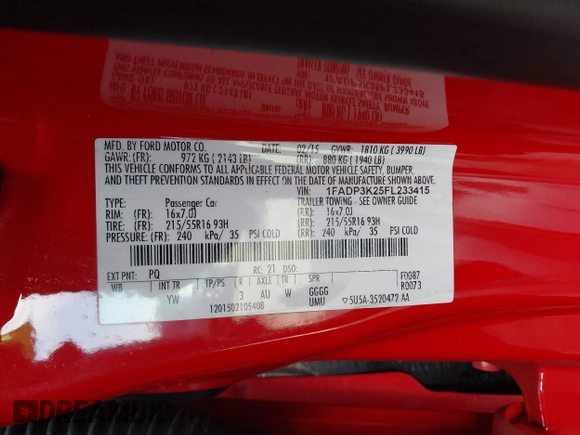 2015 Ford Focus SE with VIN 1FADP3K25FL233415, listed as a IAAI auction lot 42074326 with 213,246 mi miles. Bid and sale history available at carsss.com. Image 9.