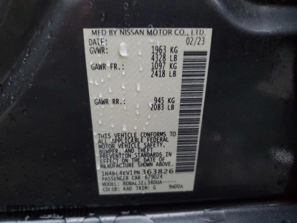 2023 Nissan Altima SL with VIN 1N4BL4EV1PN363826, listed as a Copart auction lot 44980525 with 48,786 mi miles and Non Repairable. Bid and sale history available at carsss.com. Image 13.